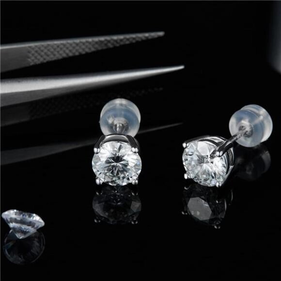Moissanite Stud Earrings Lab Created Diamond 18K White Gold Plated 925 Silver - Picture 2 of 7